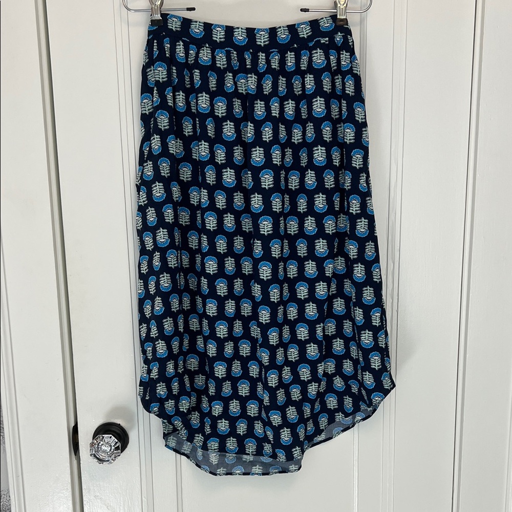 J. Crew Blue and White Patterned Midi Skirt